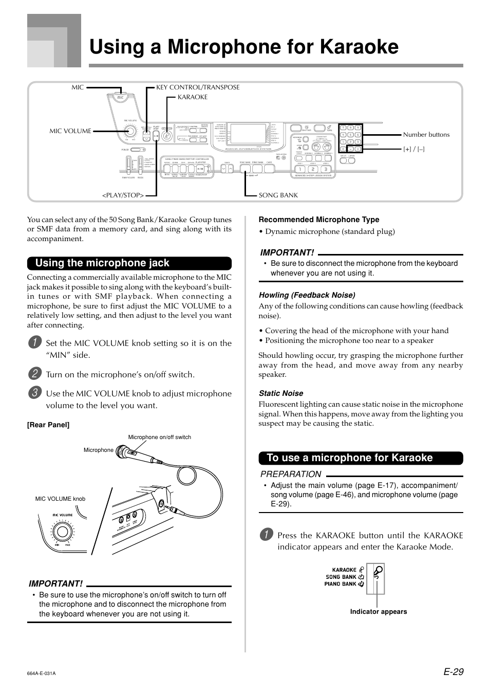 Using a microphone for karaoke, Using the microphone jack | Casio LK300TV User Manual | Page 31 / 74