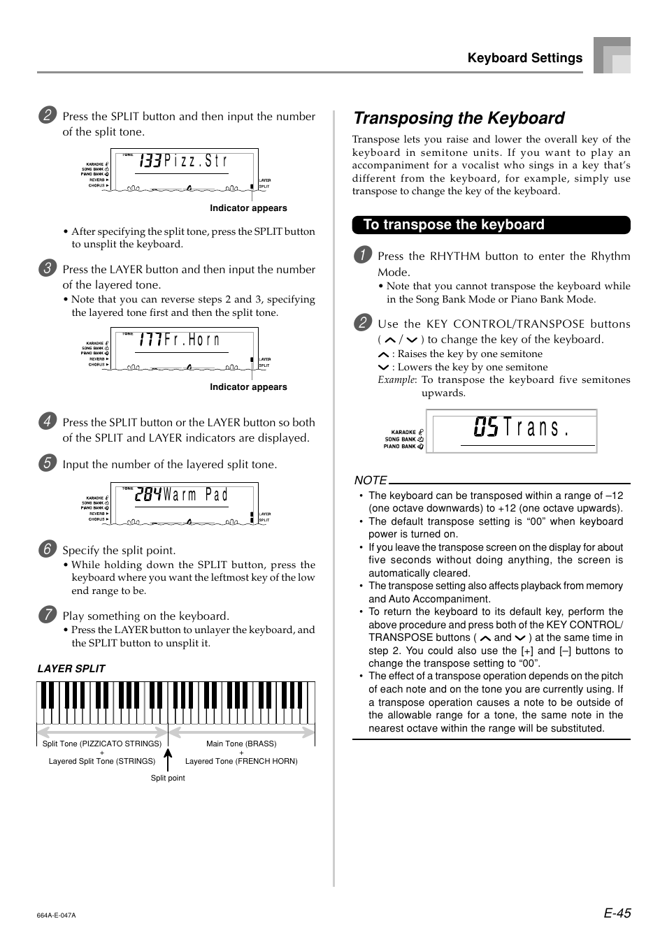 F r . h o n r, Transposing the keyboard | Casio LK300TV User Manual | Page 47 / 74