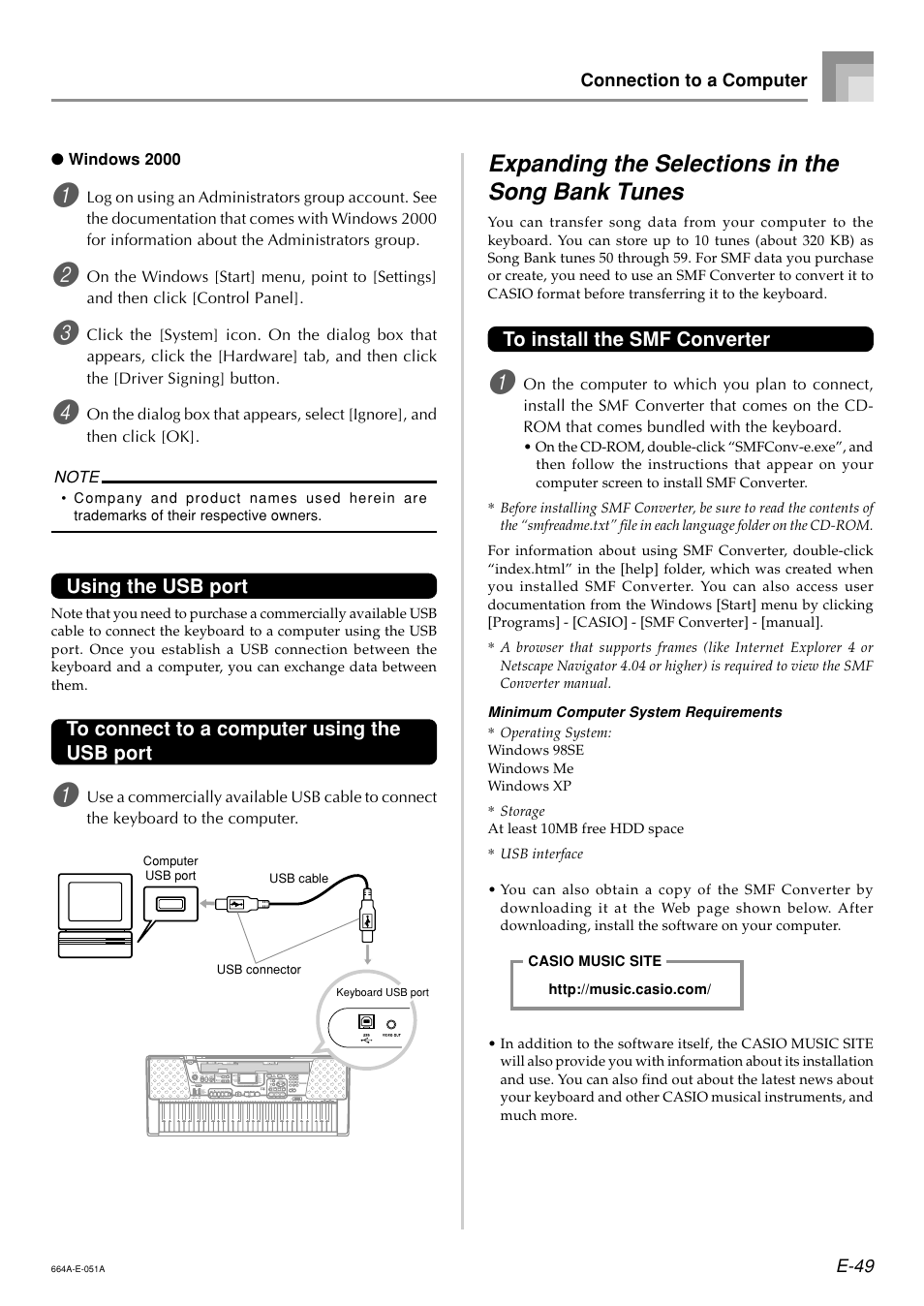 Expanding the selections in the song bank tunes, Using the usb port | Casio LK300TV User Manual | Page 51 / 74