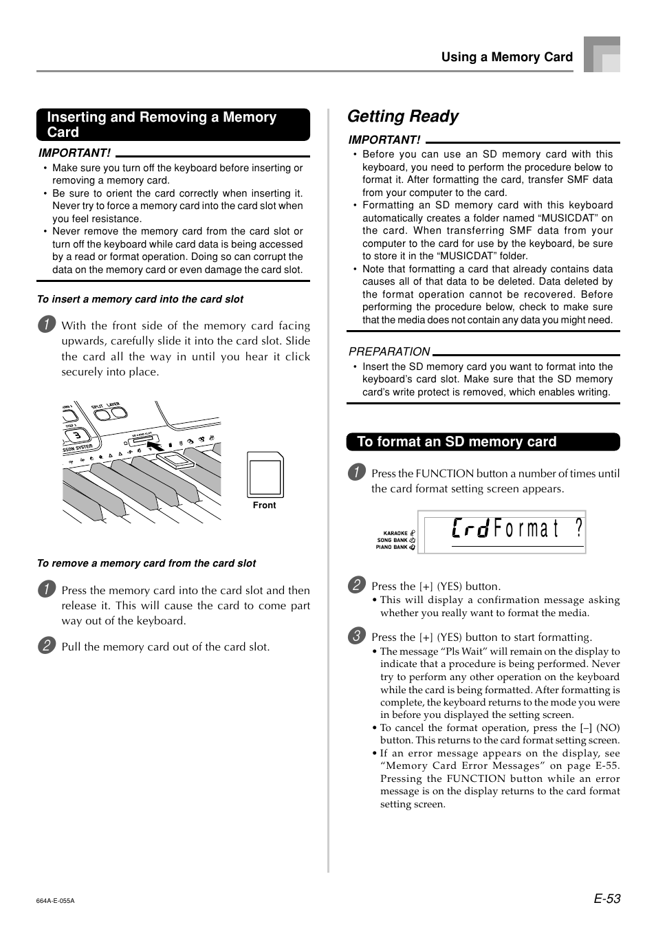 F o r ma t, Getting ready | Casio LK300TV User Manual | Page 55 / 74