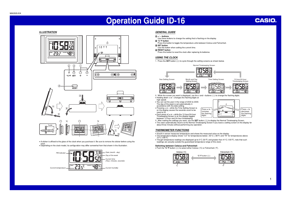 Casio ID-16 User Manual | 2 pages