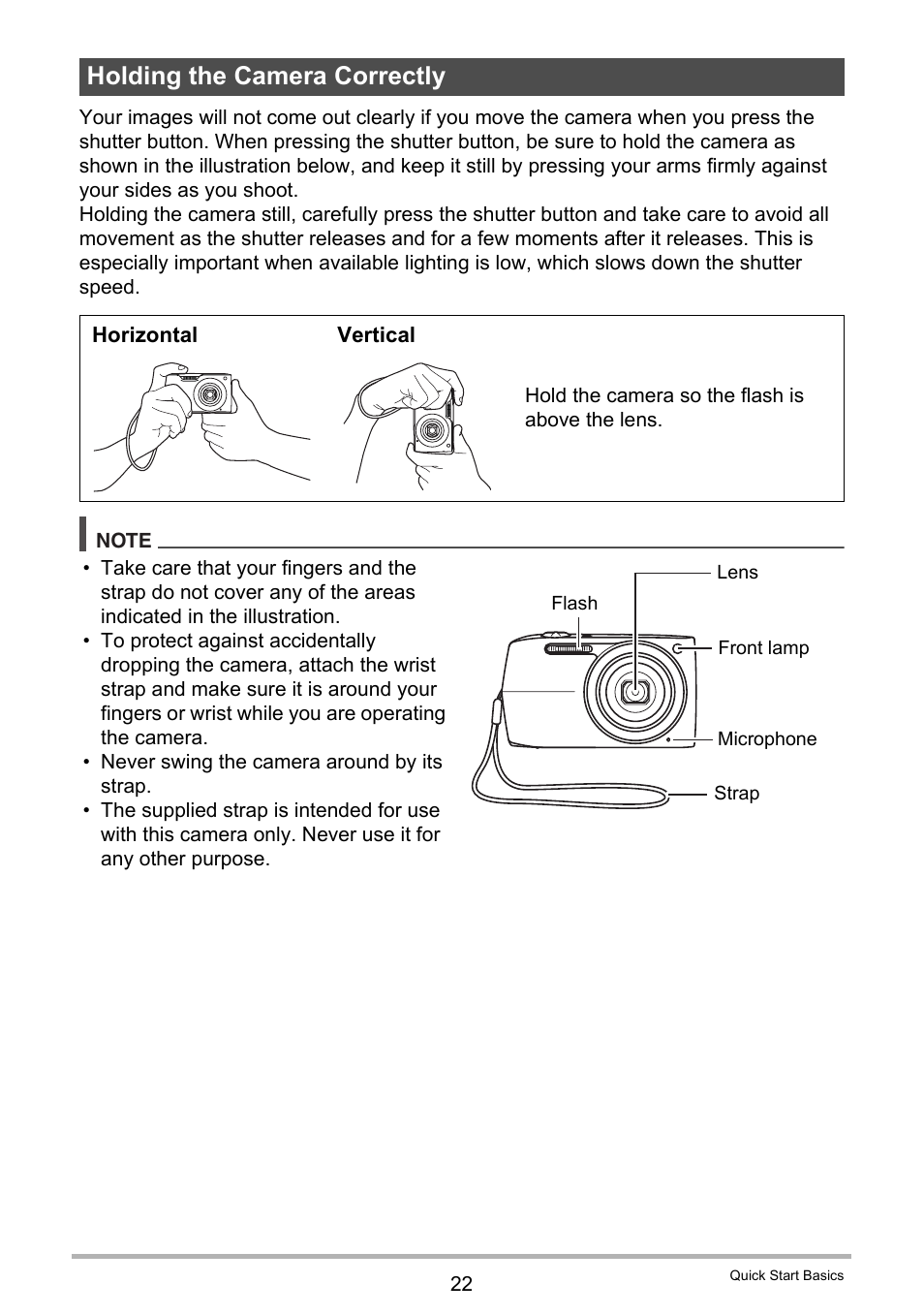 Holding the camera correctly | Casio EXILIM EX-Z2000 User Manual | Page 22 / 195