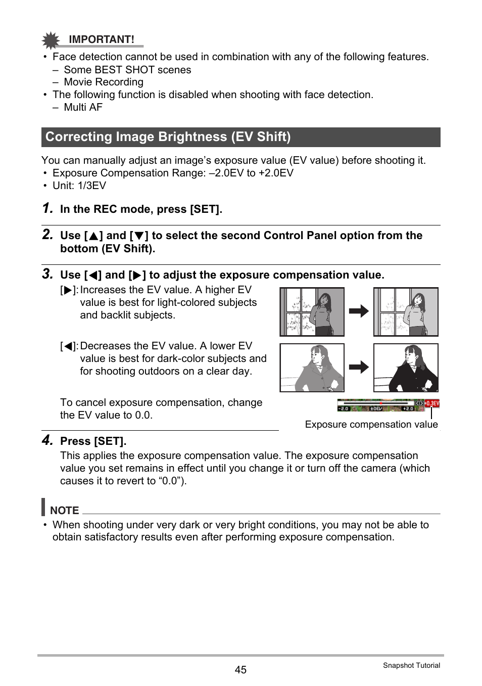 Correcting image brightness (ev shift) | Casio EXILIM EX-Z2000 User Manual | Page 45 / 195