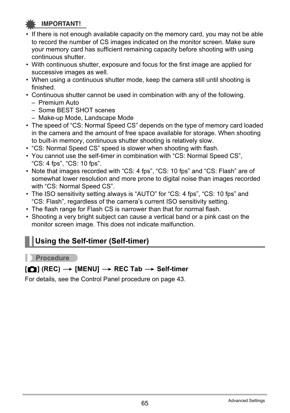 Using the self-timer (self-timer) | Casio EXILIM EX-Z2000 User Manual | Page 65 / 195