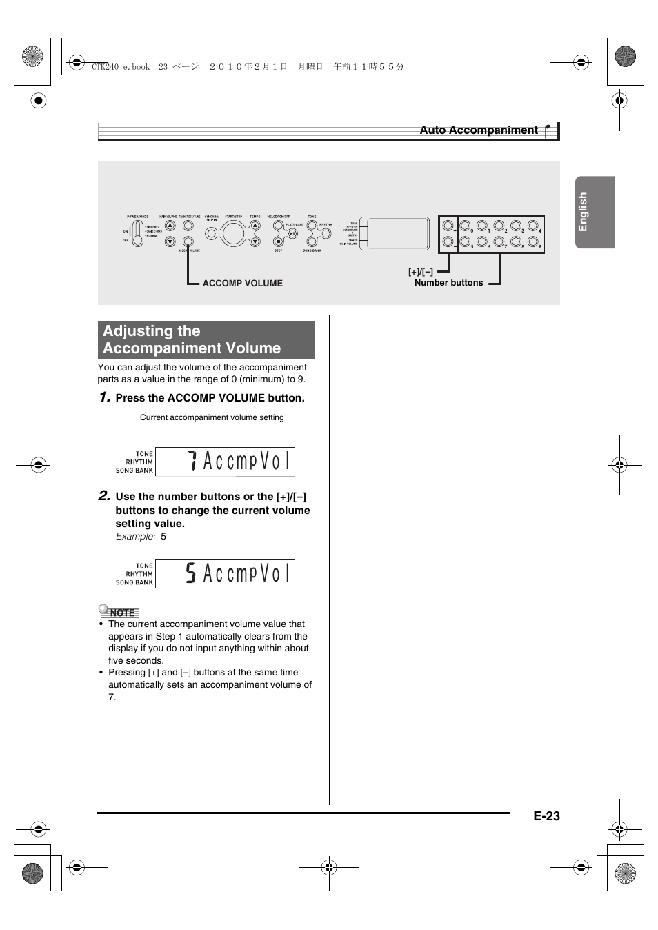 A c c m, V o l | Casio CTK240ES1A User Manual | Page 25 / 46