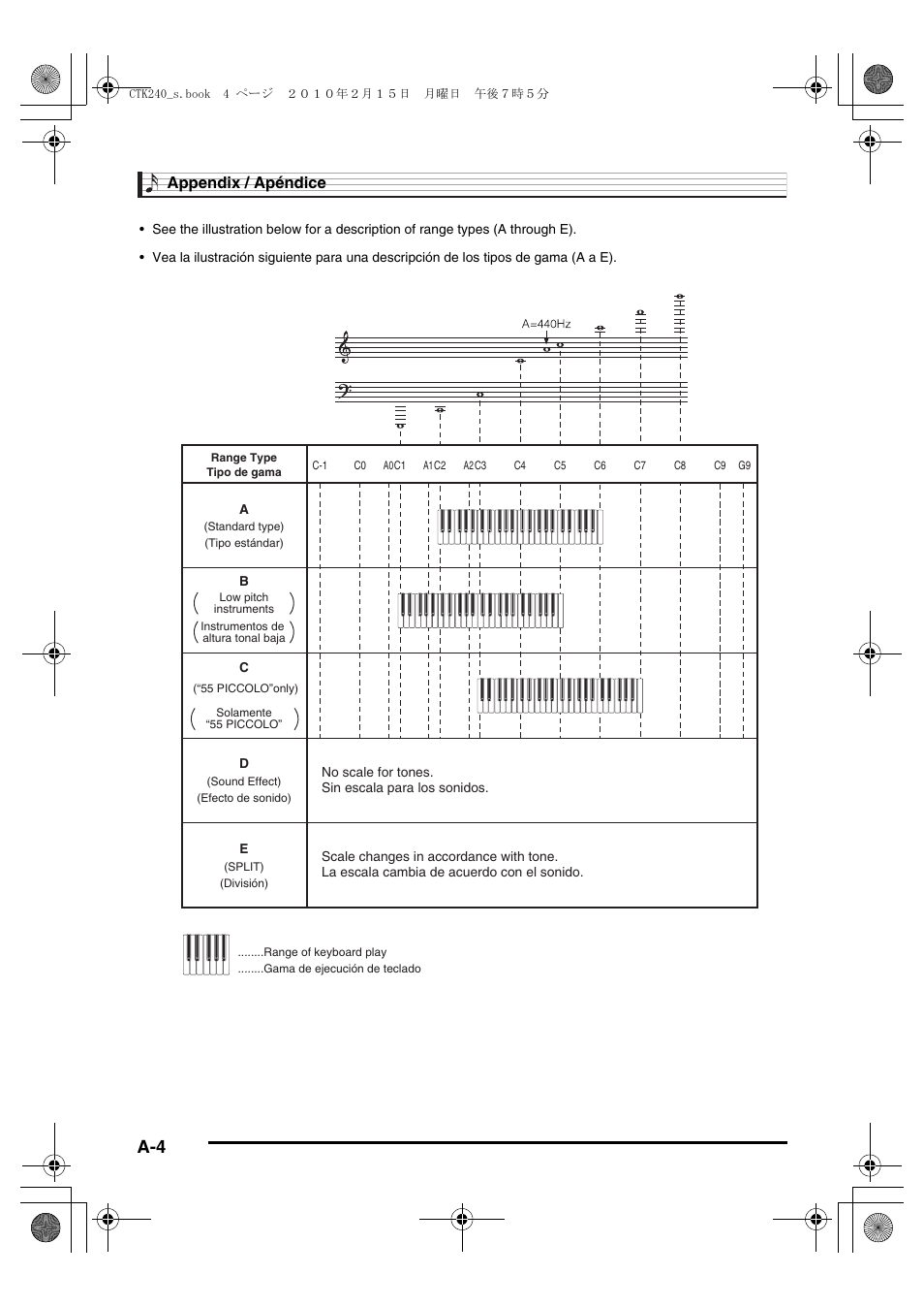 Appendix / apéndice | Casio CTK240ES1A User Manual | Page 41 / 46