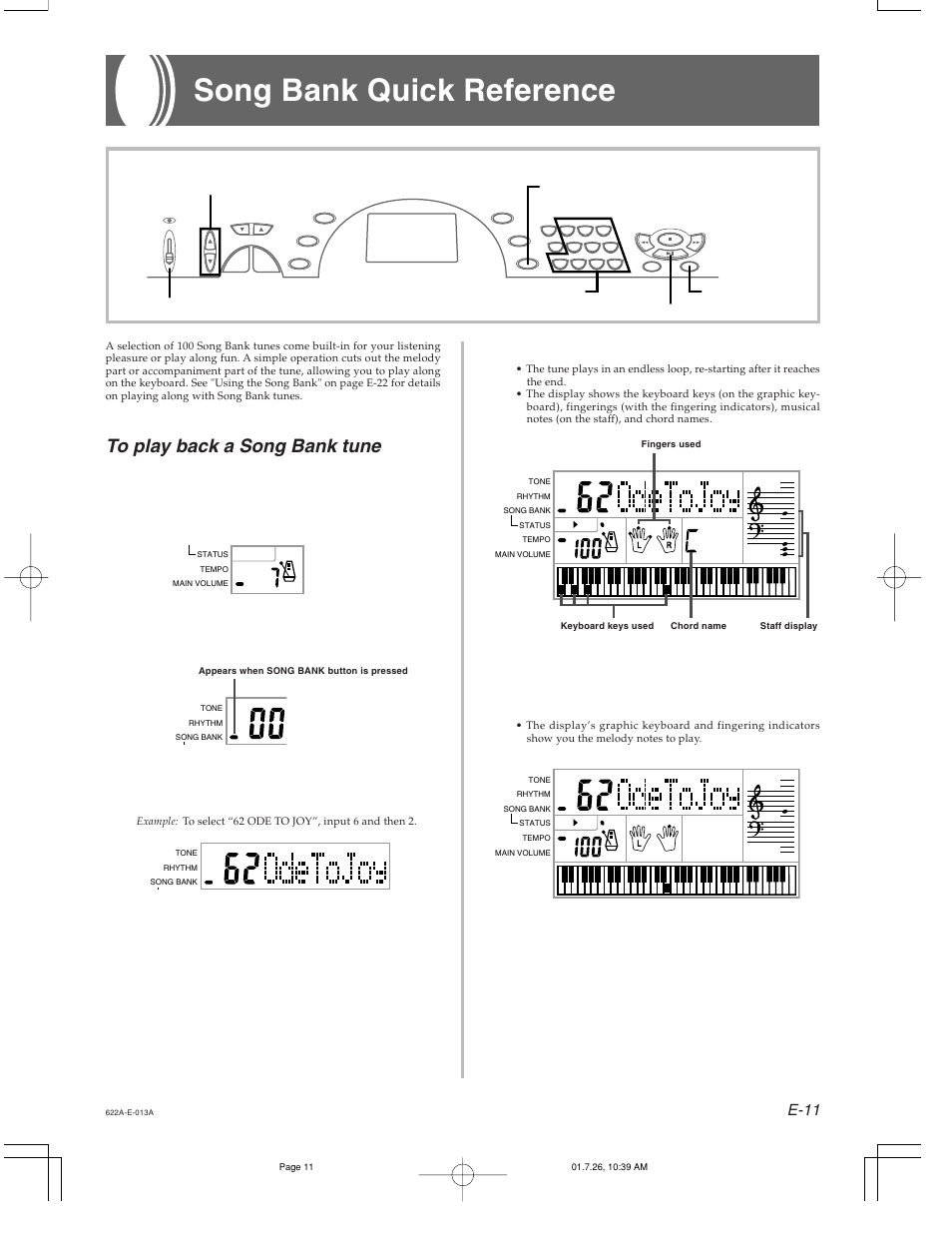 Song bank quick reference, E-11 | Casio CTK-451 User Manual | Page 13 / 46