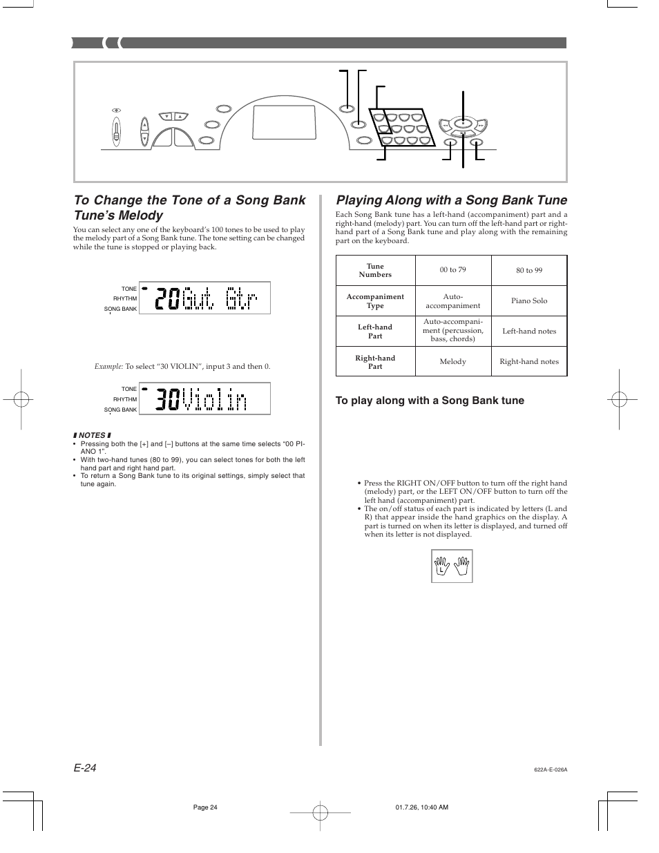 Playing along with a song bank tune, E-24 | Casio CTK-451 User Manual | Page 26 / 46