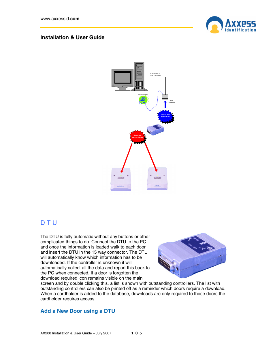 D t u, Installation & user guide, Add a new door using a dtu | Casio AX200 User Manual | Page 105 / 118