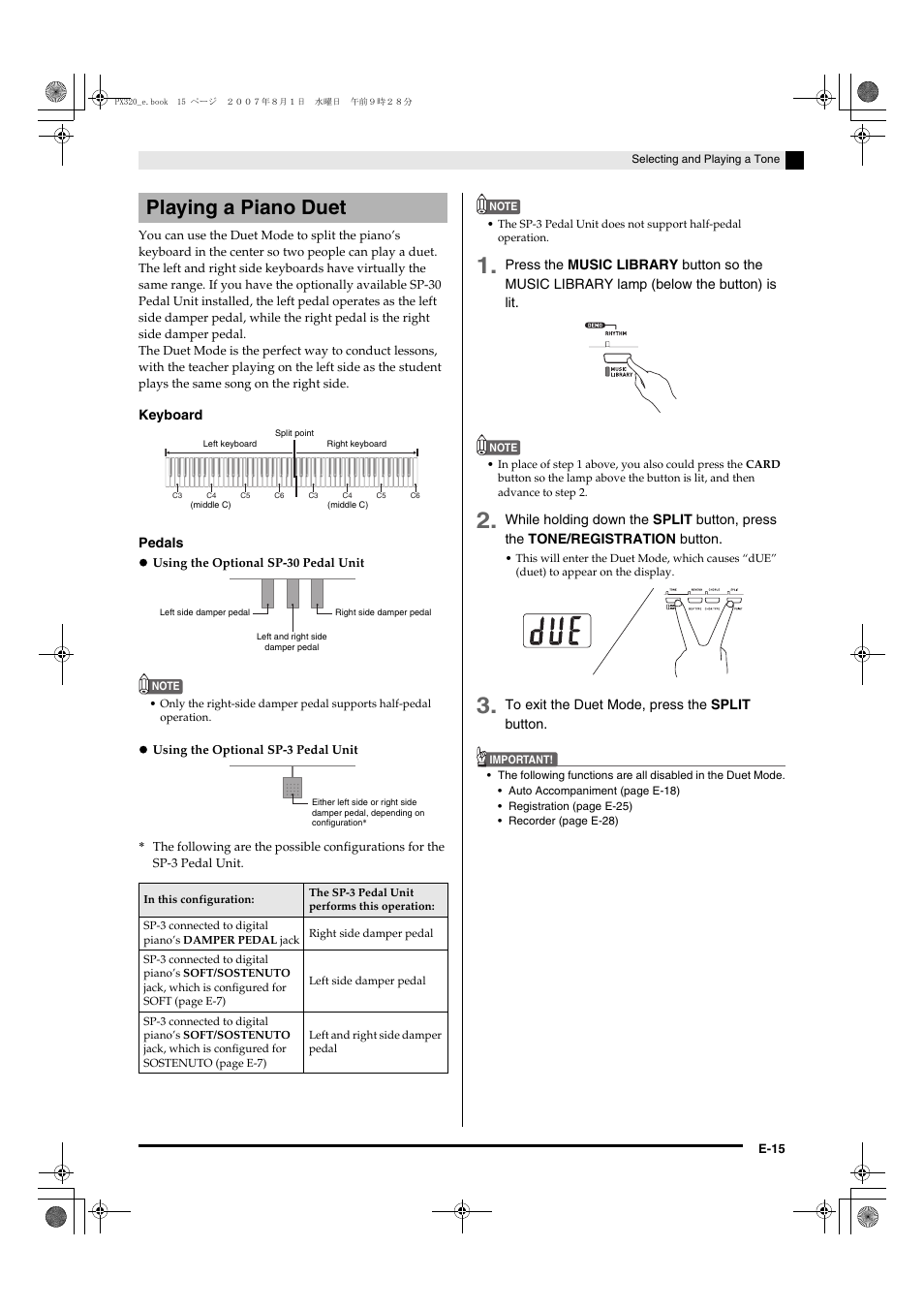 Playing a piano duet | Casio keyboard PX-320 User Manual | Page 17 / 62