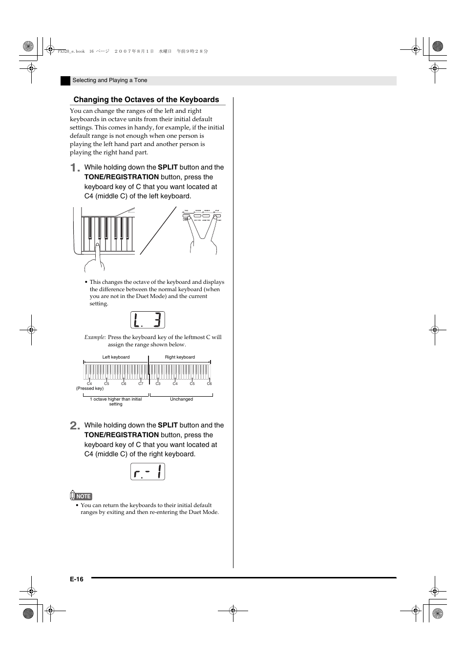 Changing the octaves of the keyboards | Casio keyboard PX-320 User Manual | Page 18 / 62