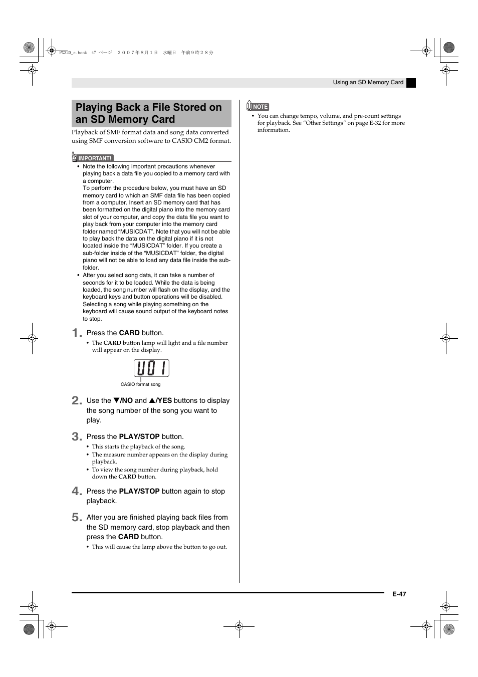 Casio keyboard PX-320 User Manual | Page 49 / 62