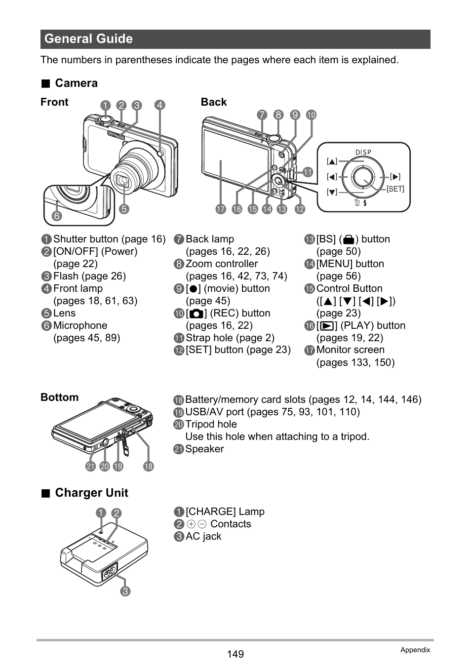 General guide, Bs ck cl bt | Casio EXILIM K1100PCM1DMX User Manual | Page 149 / 167