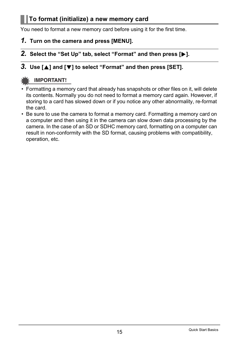 To format (initialize) a new memory card | Casio EXILIM K1100PCM1DMX User Manual | Page 15 / 167