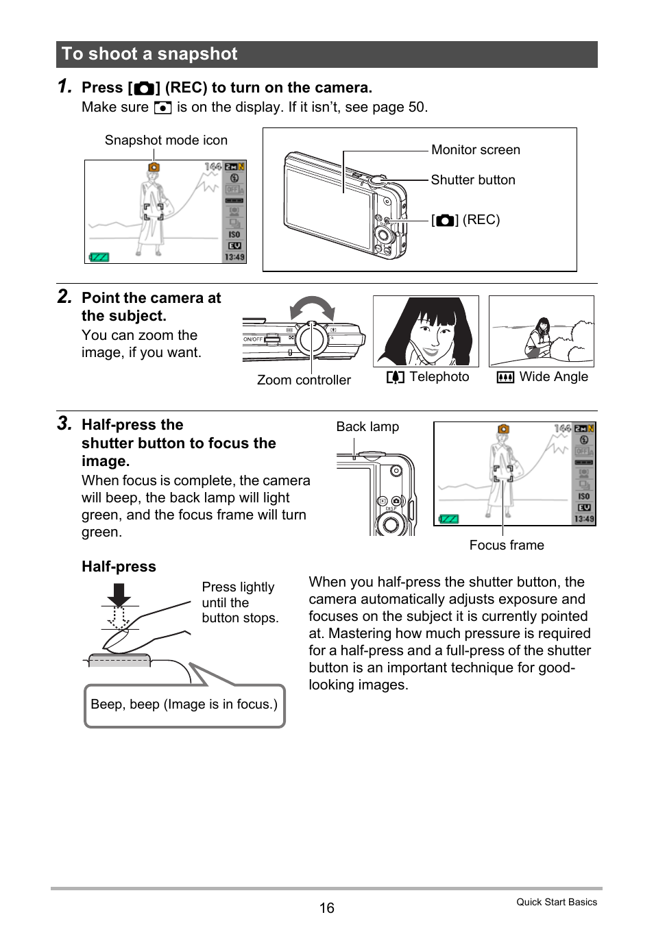 To shoot a snapshot | Casio EXILIM K1100PCM1DMX User Manual | Page 16 / 167