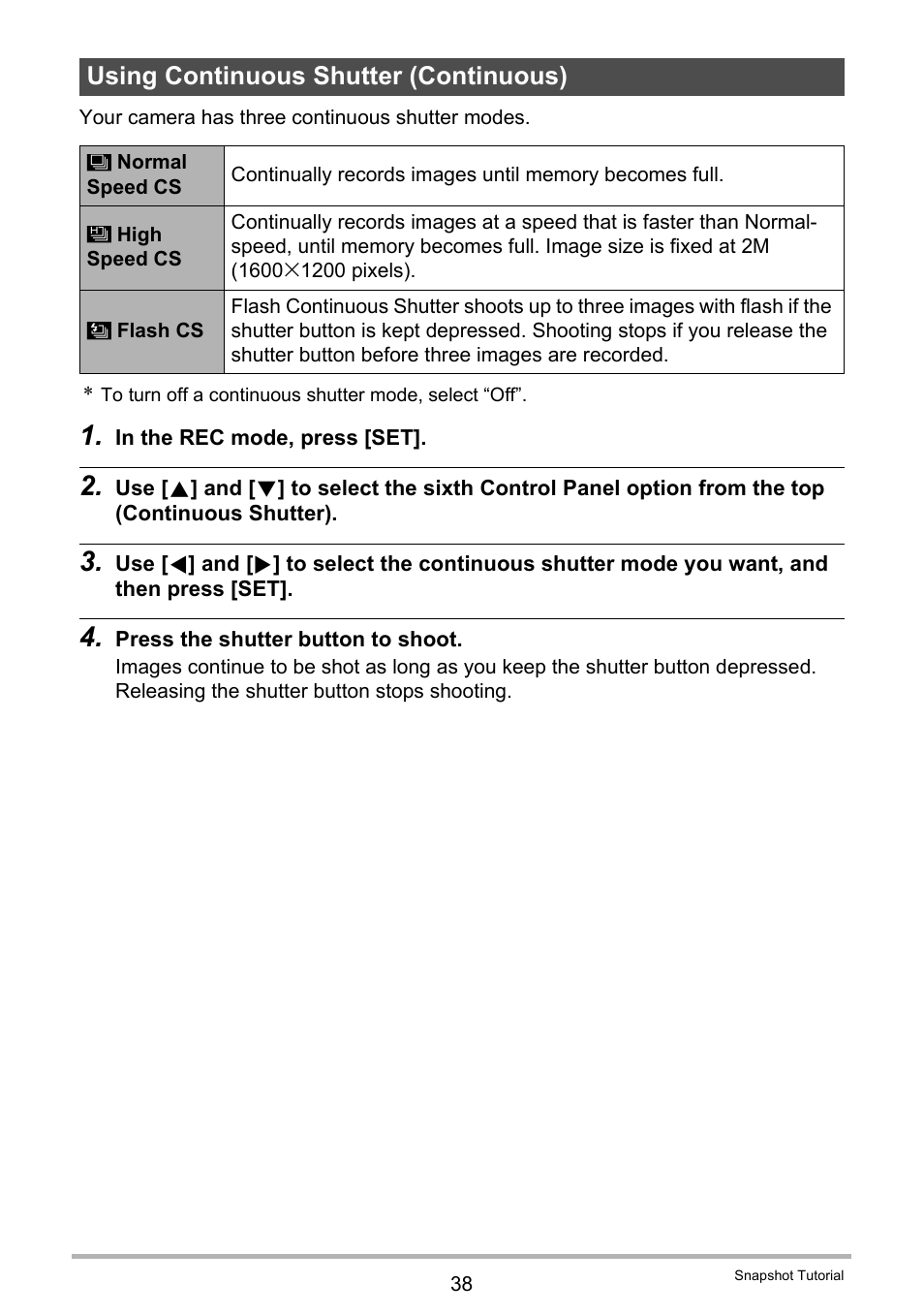 Using continuous shutter (continuous), Ge 38) | Casio EXILIM K1100PCM1DMX User Manual | Page 38 / 167