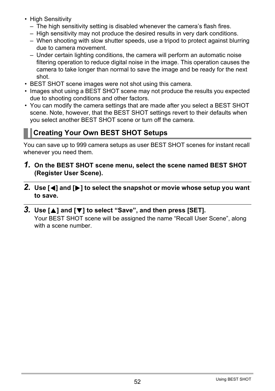 Creating your own best shot setups | Casio EXILIM K1100PCM1DMX User Manual | Page 52 / 167