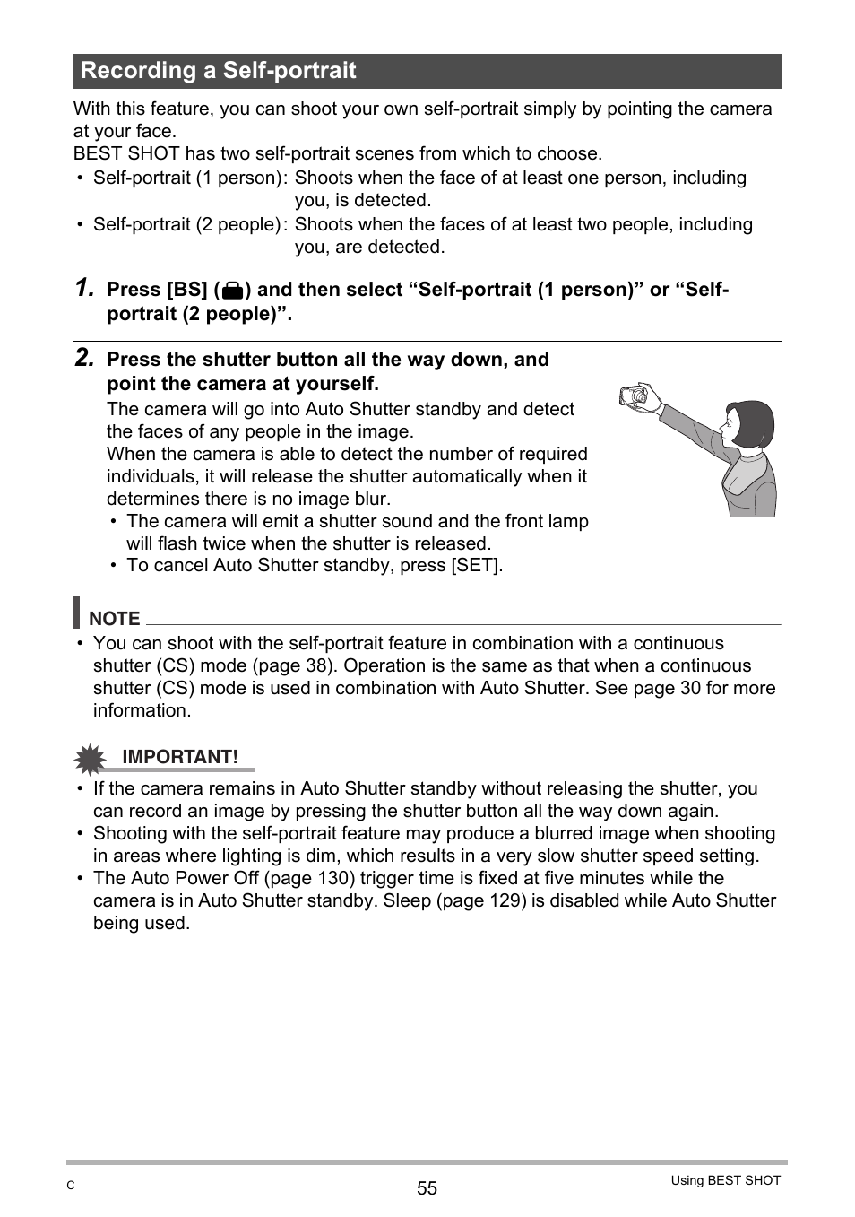 Recording a self-portrait | Casio EXILIM K1100PCM1DMX User Manual | Page 55 / 167