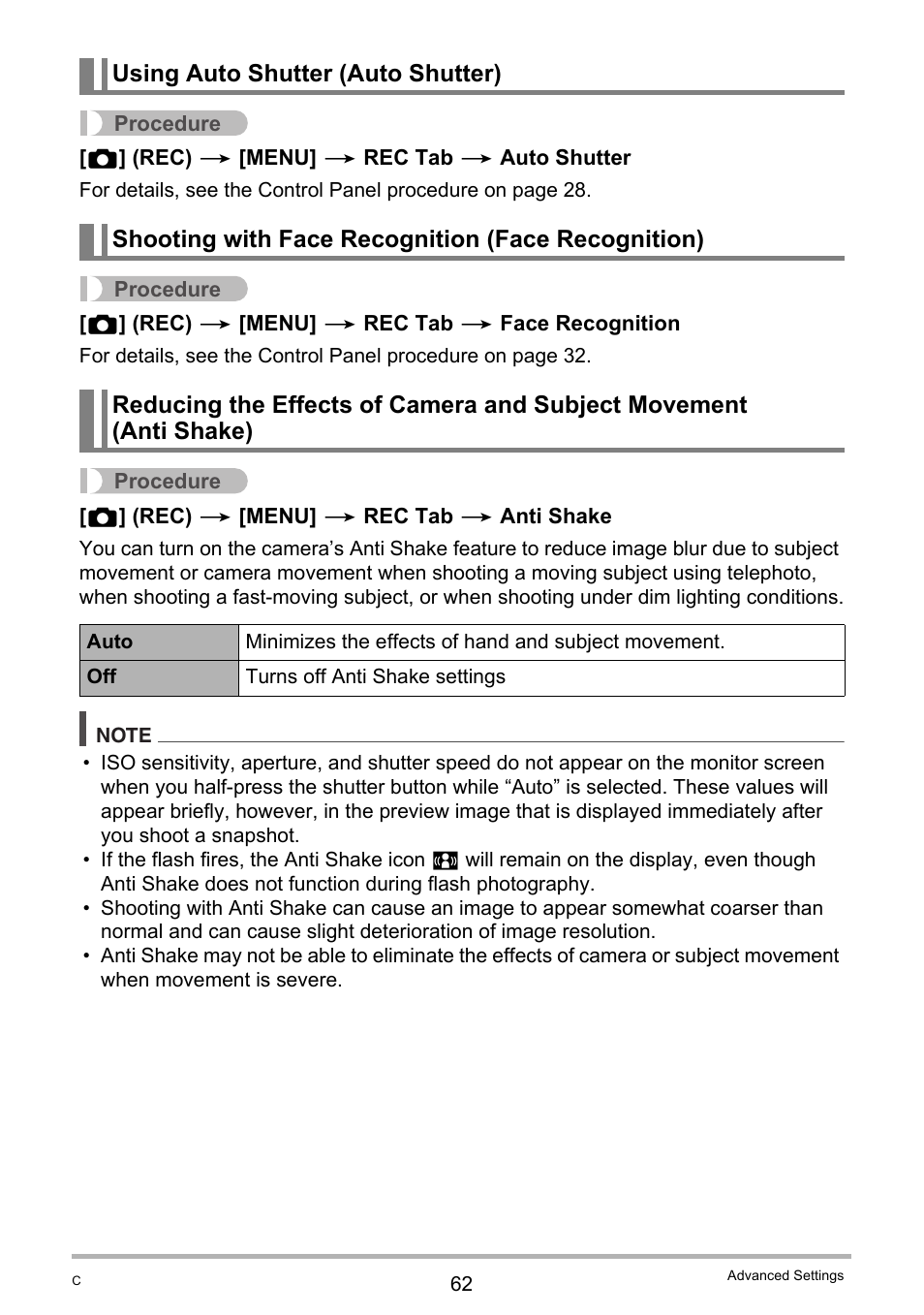 Using auto shutter (auto shutter), Shooting with face recognition (face recognition) | Casio EXILIM K1100PCM1DMX User Manual | Page 62 / 167
