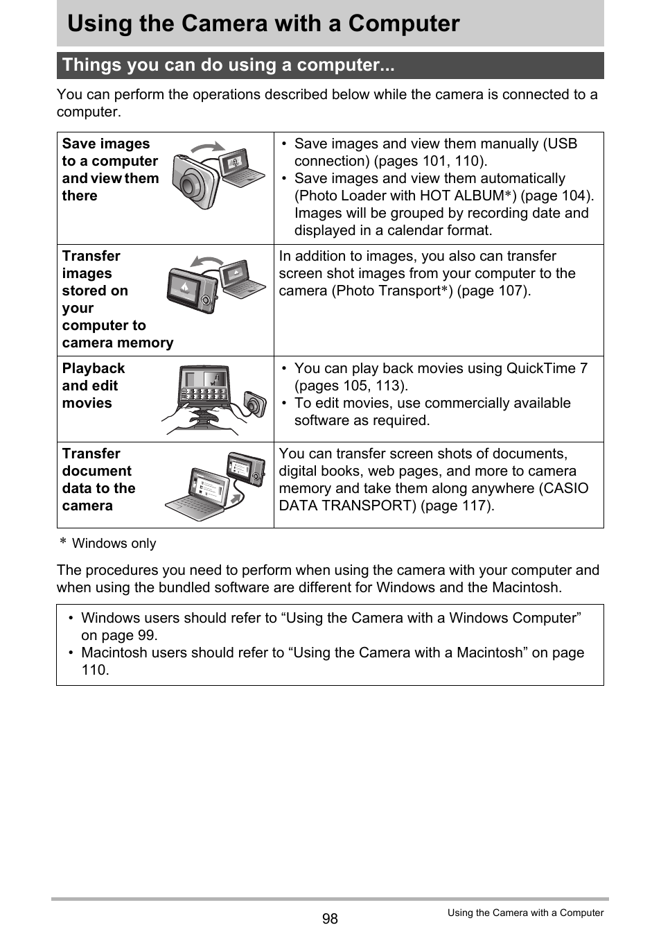 Using the camera with a computer, Things you can do using a computer | Casio EXILIM K1100PCM1DMX User Manual | Page 98 / 167