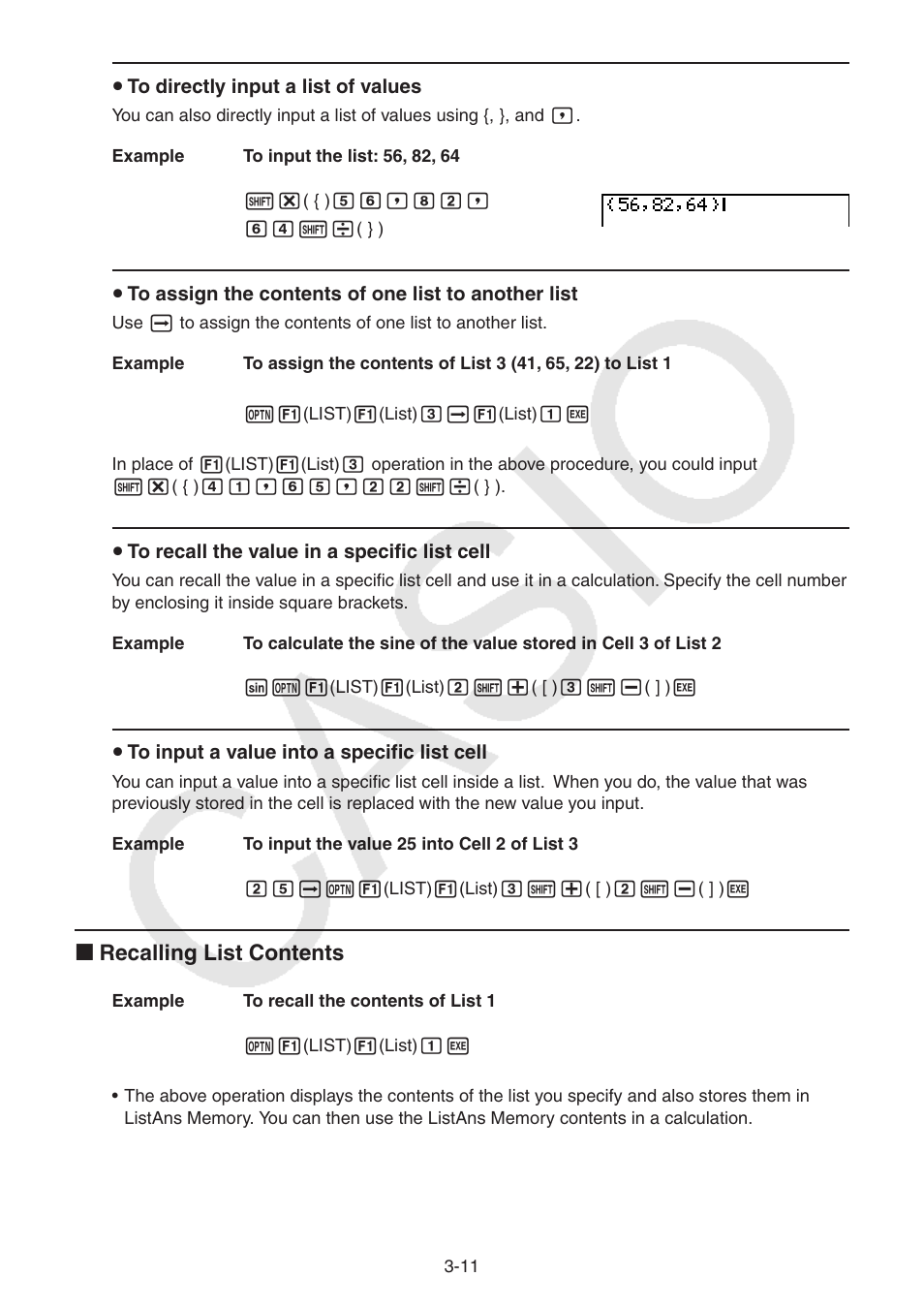 I recalling list contents | Casio FX-9750GII User Manual | Page 100 / 402