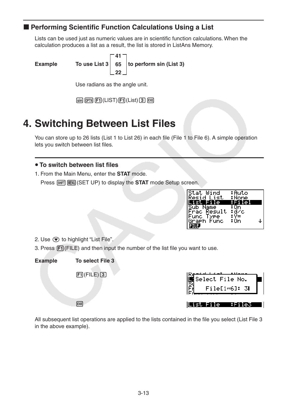 Switching between list files, Switching between list files -13 | Casio FX-9750GII User Manual | Page 102 / 402