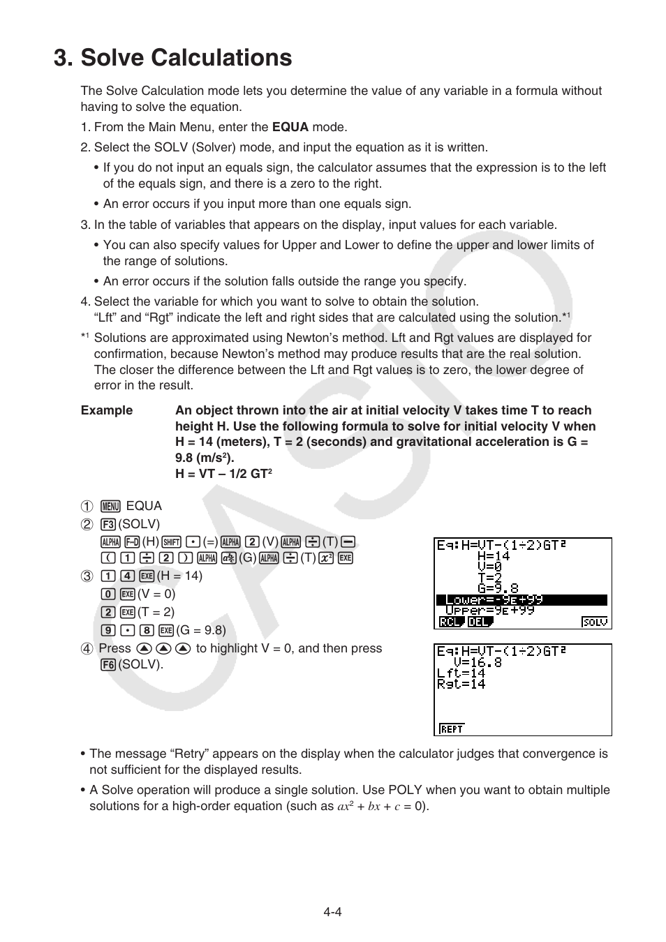 Solve calculations, Solve calculations -4 | Casio FX-9750GII User Manual | Page 106 / 402