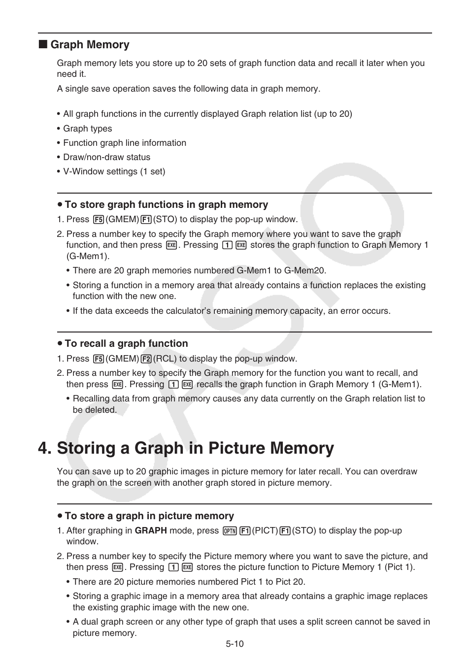 Storing a graph in picture memory, Storing a graph, In picture memory -10 | Casio FX-9750GII User Manual | Page 116 / 402