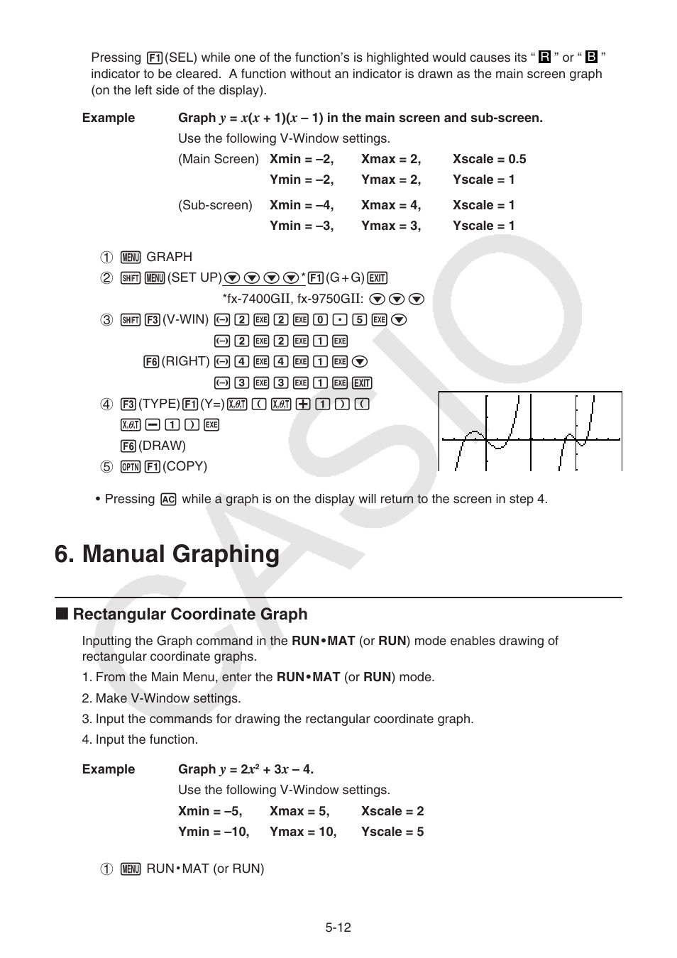 Manual graphing, Manual graphing -12, I rectangular coordinate graph | Casio FX-9750GII User Manual | Page 118 / 402
