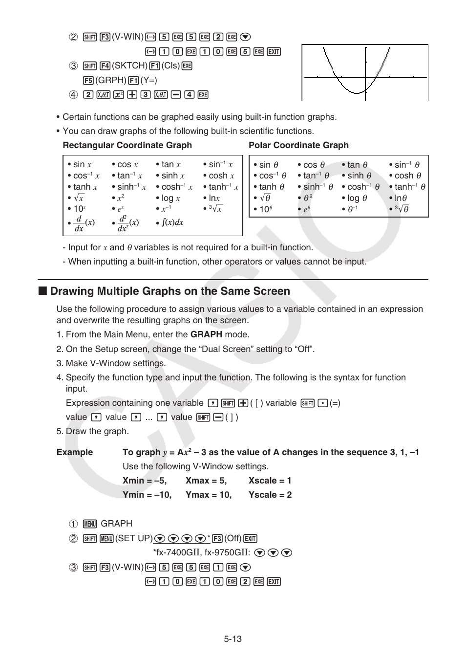 I drawing multiple graphs on the same screen | Casio FX-9750GII User Manual | Page 119 / 402