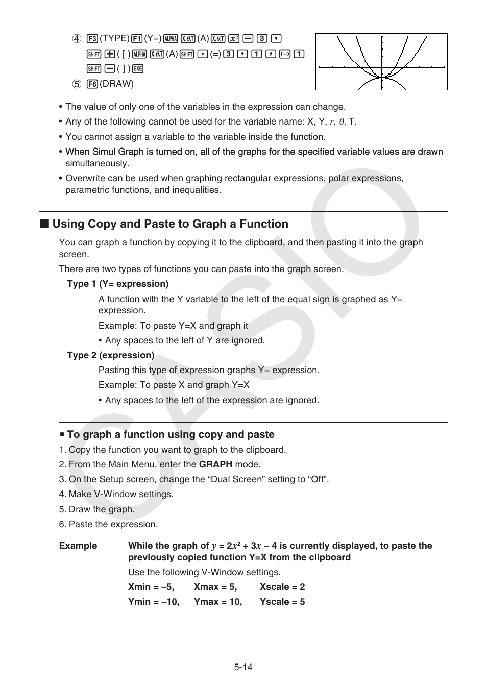 I using copy and paste to graph a function | Casio FX-9750GII User Manual | Page 120 / 402