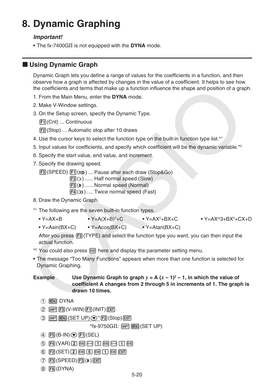 Dynamic graphing, Dynamic graphing -20, I using dynamic graph | Casio FX-9750GII User Manual | Page 126 / 402