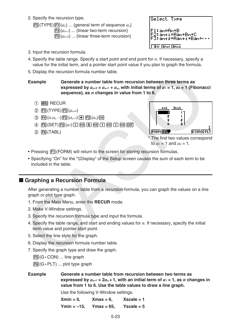 I graphing a recursion formula | Casio FX-9750GII User Manual | Page 129 / 402