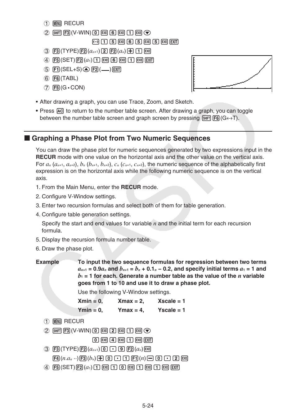 I graphing a phase plot from two numeric sequences | Casio FX-9750GII User Manual | Page 130 / 402