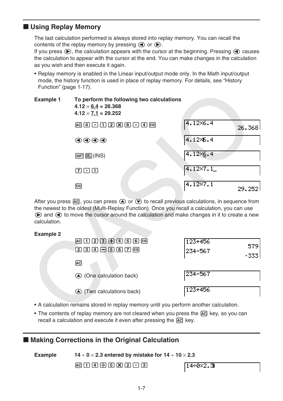 I making corrections in the original calculation | Casio FX-9750GII User Manual | Page 14 / 402