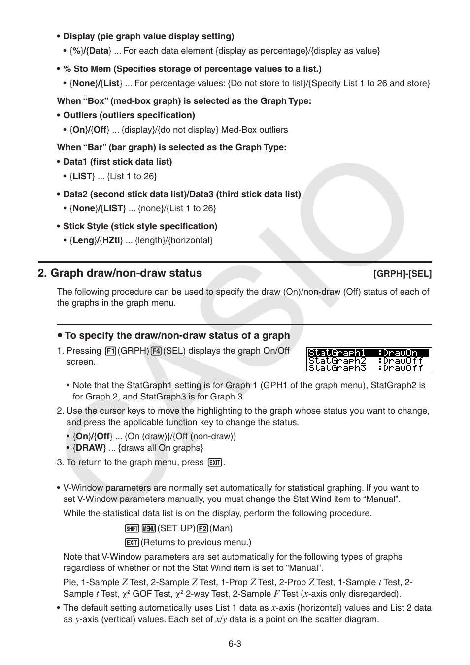 Graph draw/non-draw status | Casio FX-9750GII User Manual | Page 143 / 402
