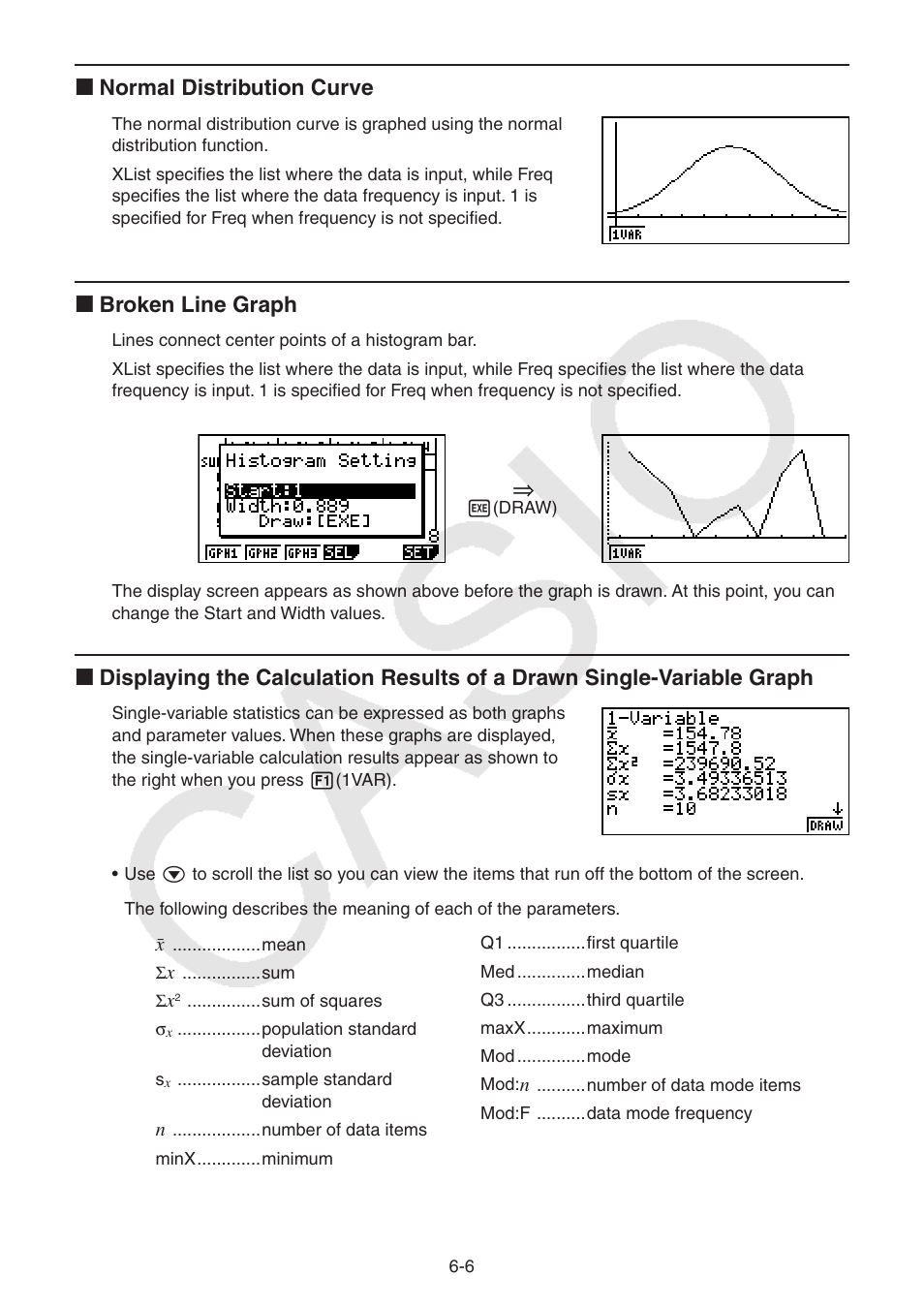 I normal distribution curve, I broken line graph | Casio FX-9750GII User Manual | Page 146 / 402