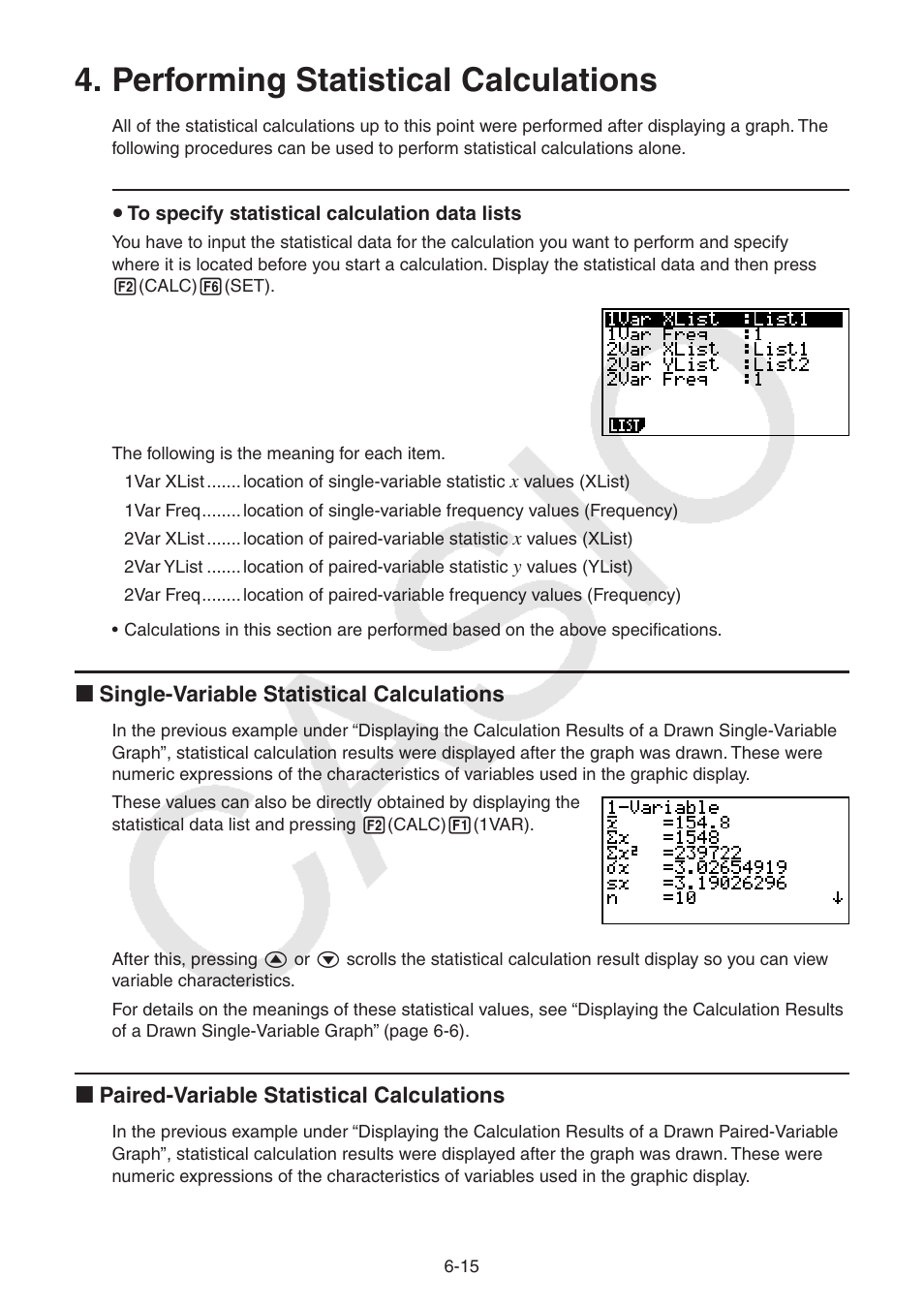 Performing statistical calculations, Performing, Statistical | Calculations | Casio FX-9750GII User Manual | Page 155 / 402
