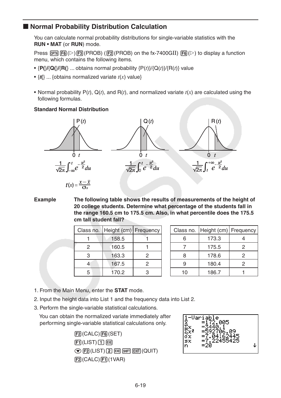 I normal probability distribution calculation | Casio FX-9750GII User Manual | Page 159 / 402