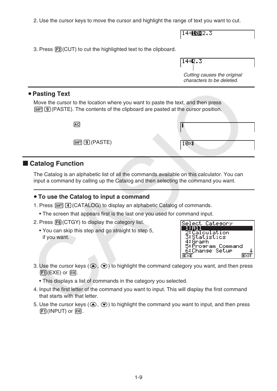 K catalog function, U pasting text, U to use the catalog to input a command | Casio FX-9750GII User Manual | Page 16 / 402