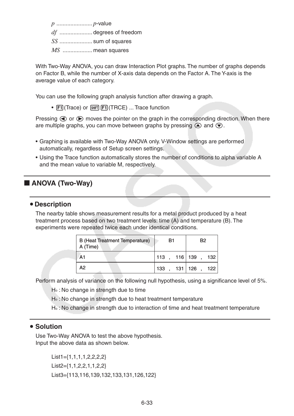 I anova (two-way), S description, S solution | Casio FX-9750GII User Manual | Page 173 / 402