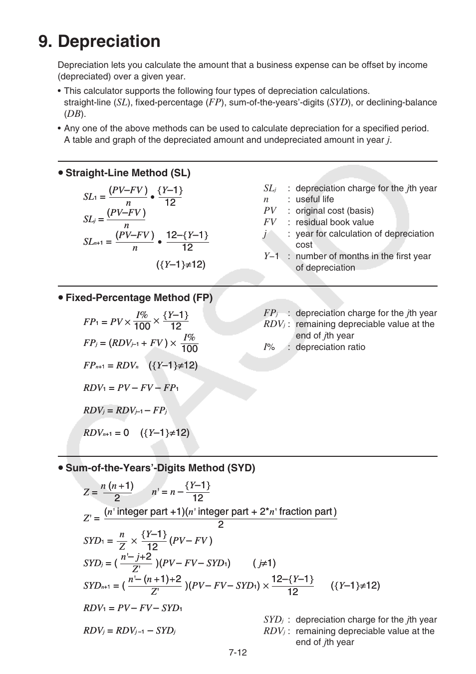 Depreciation | Casio FX-9750GII User Manual | Page 207 / 402