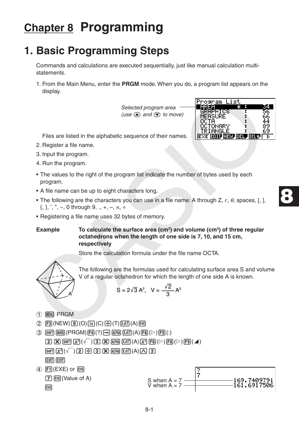 Chapter 8 programming, Basic programming steps, Basic | Programming, Steps, Chapter 8 | Casio FX-9750GII User Manual | Page 212 / 402