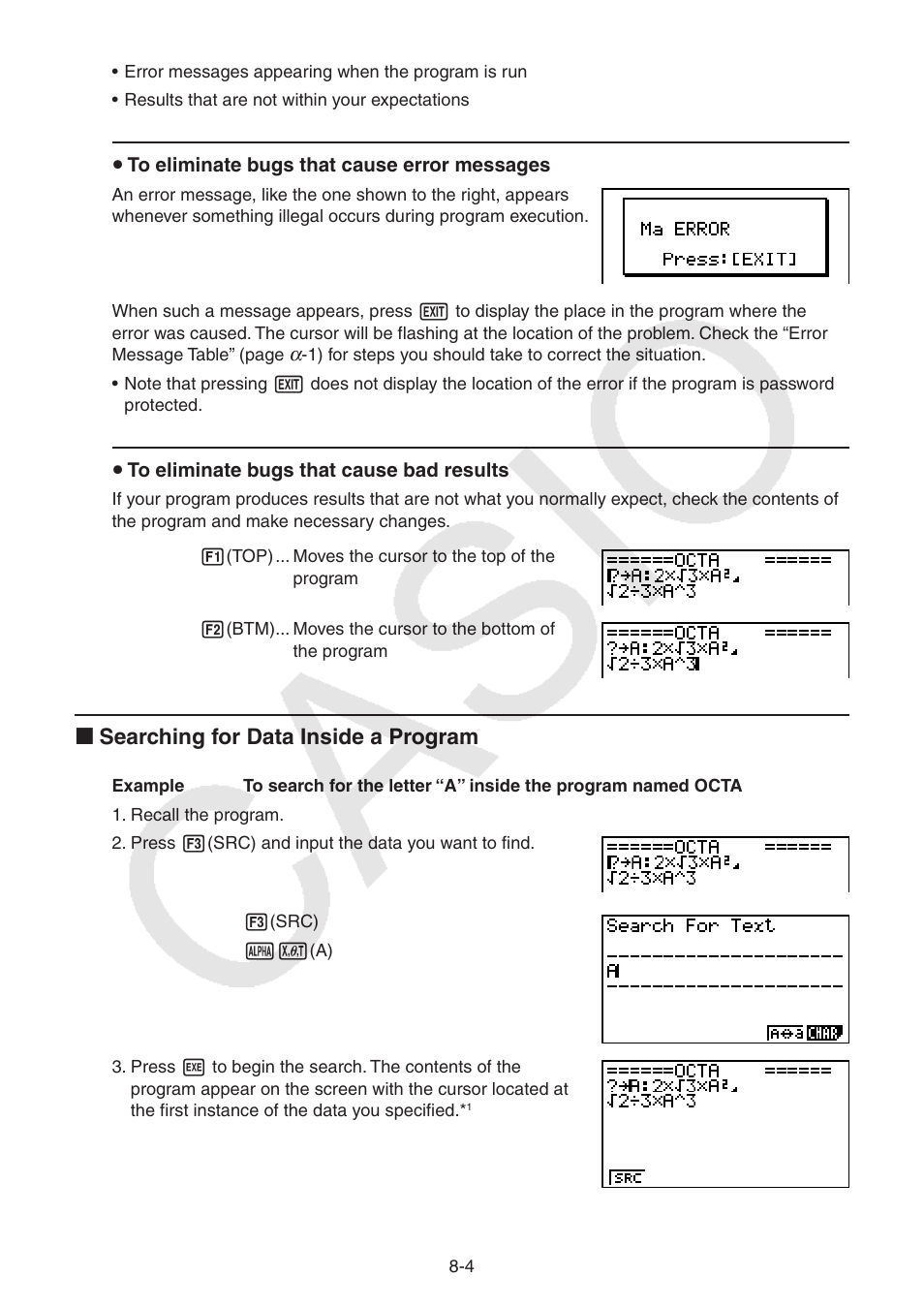 I searching for data inside a program | Casio FX-9750GII User Manual | Page 215 / 402