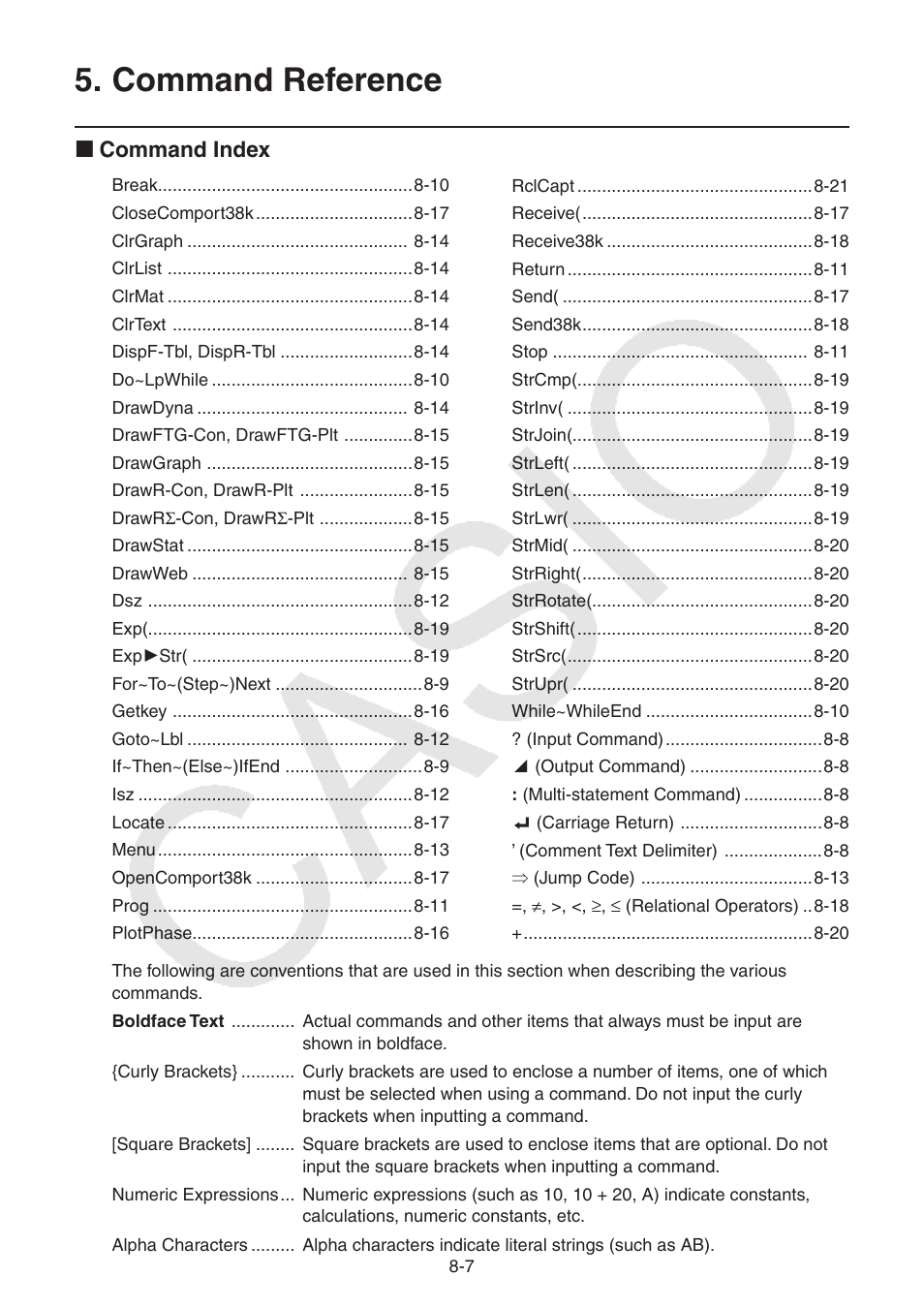 Command reference, Command, Reference | I command index | Casio FX-9750GII User Manual | Page 218 / 402