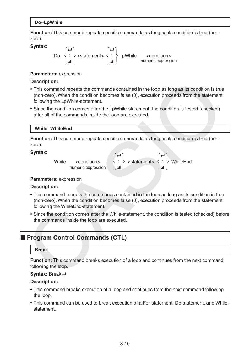 I program control commands (ctl) | Casio FX-9750GII User Manual | Page 221 / 402