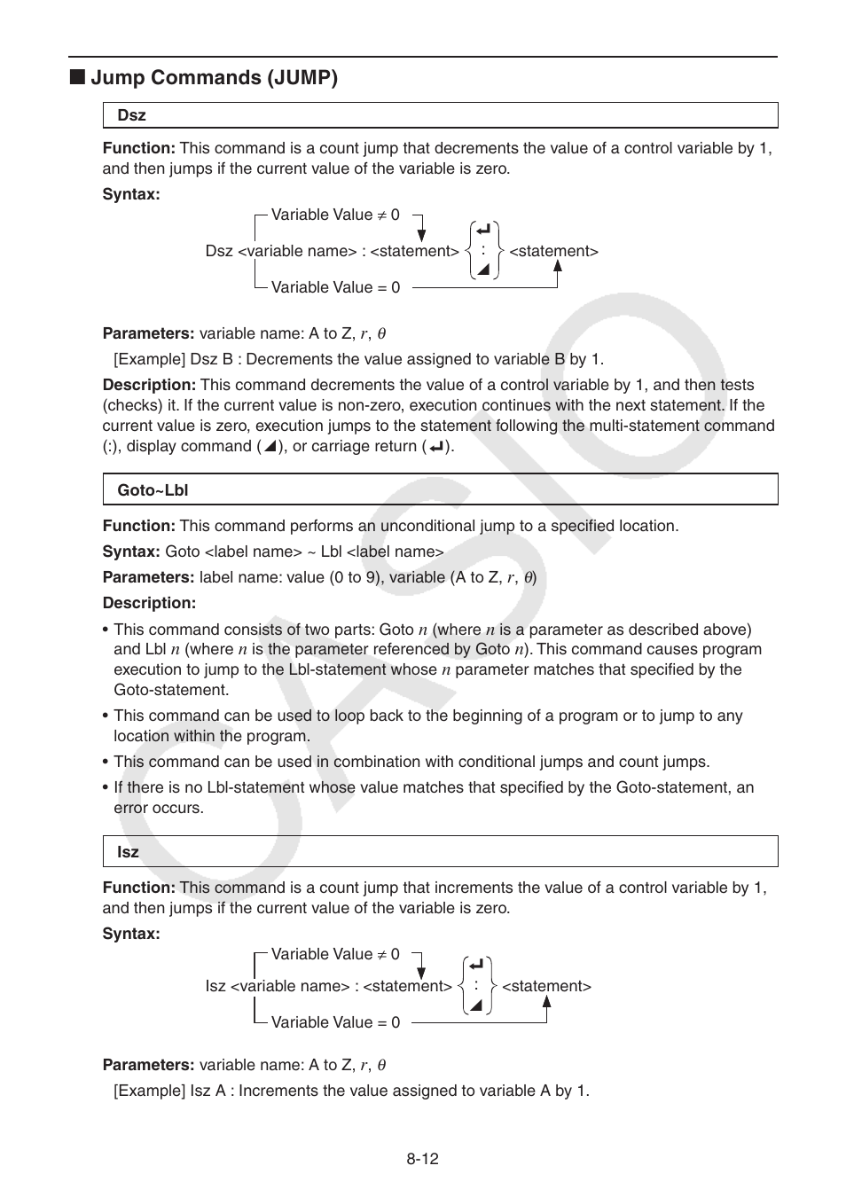 I jump commands (jump) | Casio FX-9750GII User Manual | Page 223 / 402