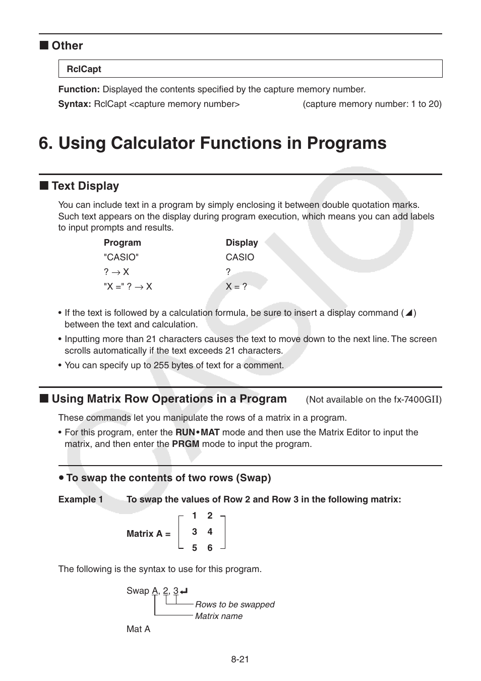 Using calculator functions in programs, Using calculator functions in programs -21 | Casio FX-9750GII User Manual | Page 232 / 402