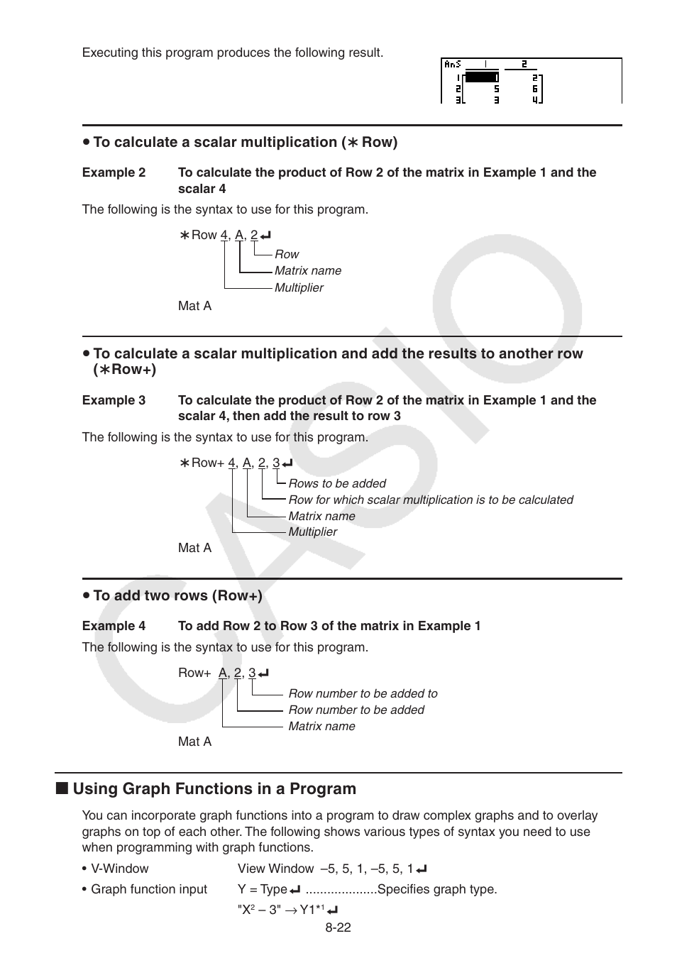 I using graph functions in a program | Casio FX-9750GII User Manual | Page 233 / 402