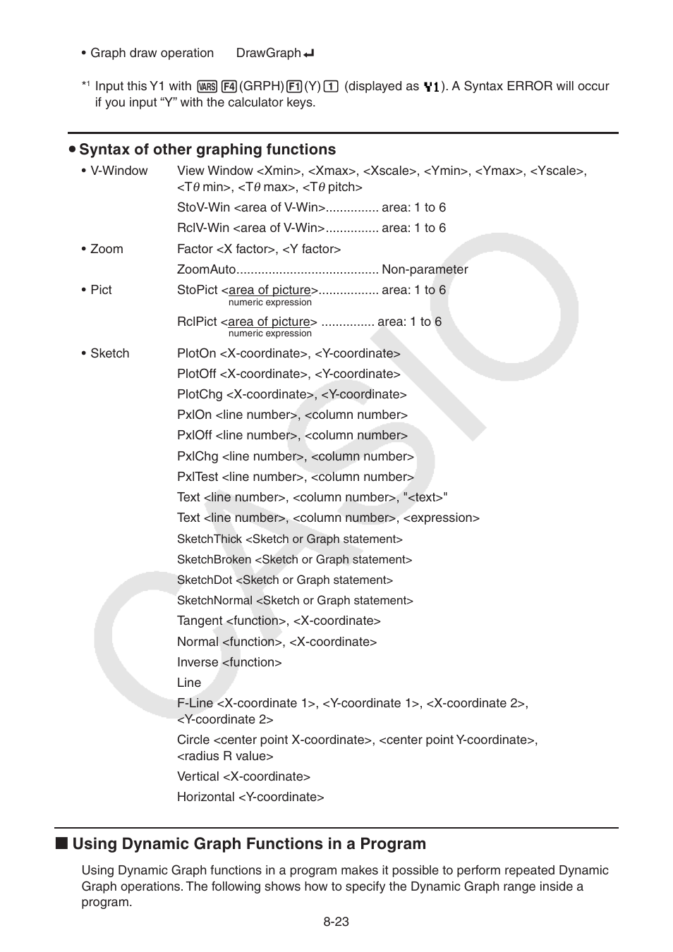 I using dynamic graph functions in a program | Casio FX-9750GII User Manual | Page 234 / 402